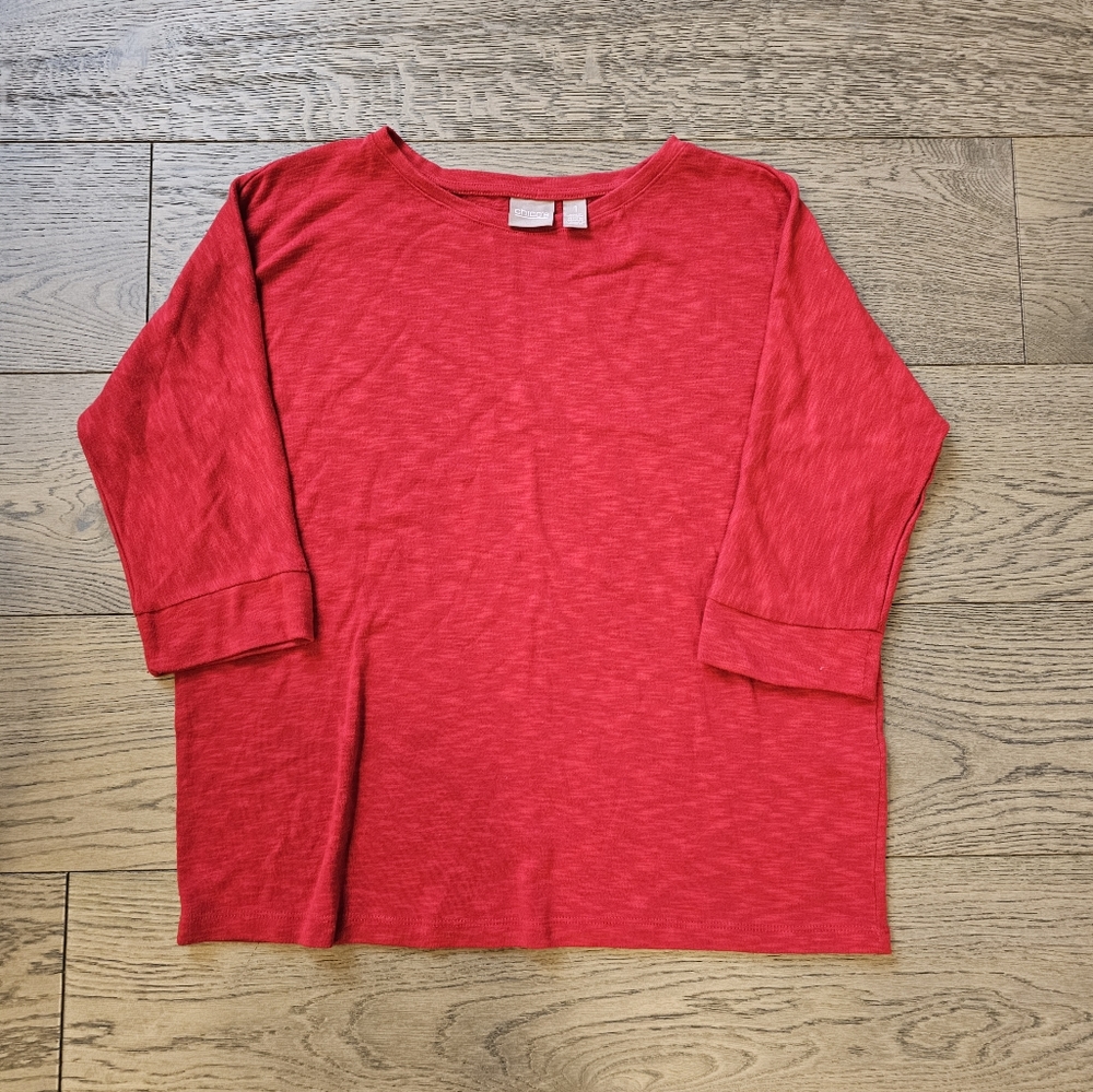 Chicos 3/4 Sleeve Tee Red Slub Size 1 Medium